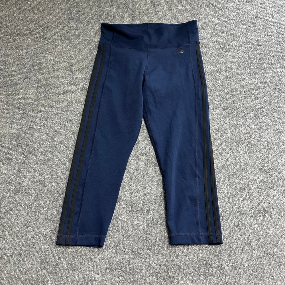 Adidas Leggings Womens Size M Navy Blue Climalite Cropped 3-Stripe Athletic Yoga